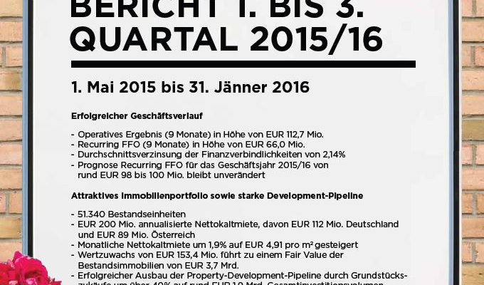 News-Update aus dem Bereich Corporate Finance & Investor Relations – Ergebnisse der ersten neun Monate des Geschäftsjahres 2015/16 und Fahrplan für die nächsten Monate