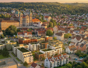 Das neue Quartier BUWOG MARTINSHÖFE fügt sich gut in das Umfeld ein. Visualisierung: BUWOG
